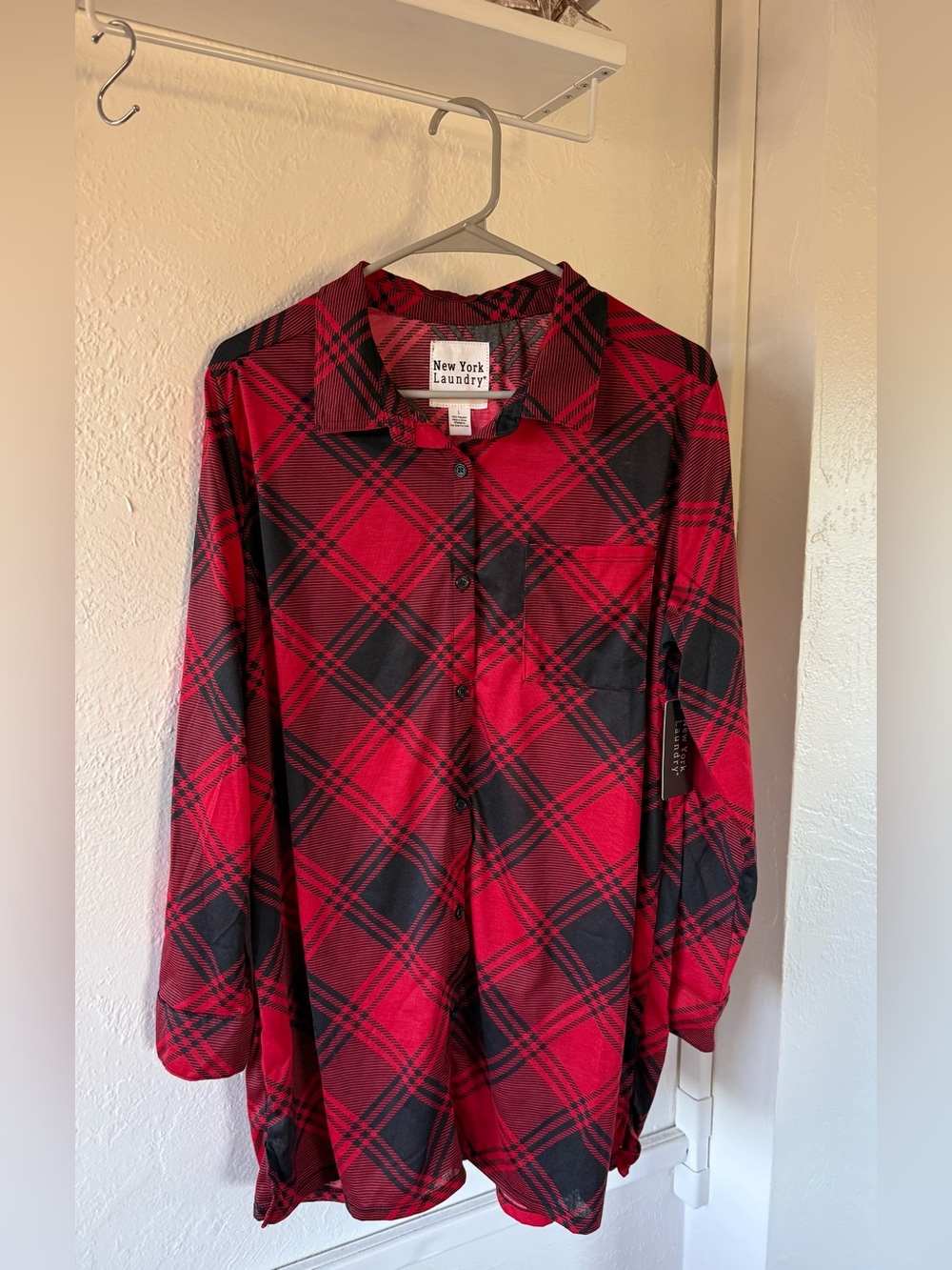 New York Laundry Red & Black Plaid Shirt with Tag